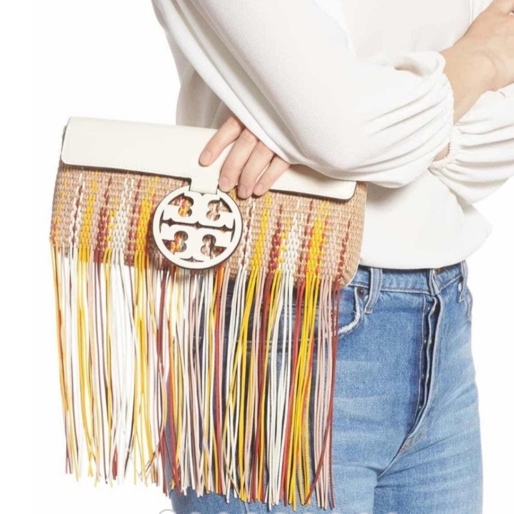 New Tory Burch Miller fringe clutch
